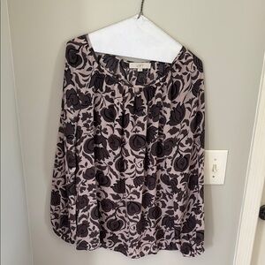 LOFT Women's Floral Print Top - Mauve and Purple